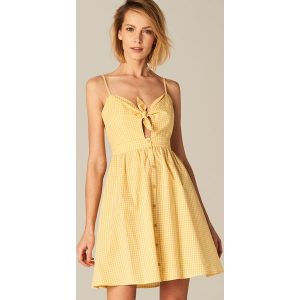 Sukienka w kratę gingham - Żółty. Kombinezony marki Mohito. W wyprzedaży za 79,99 zł.