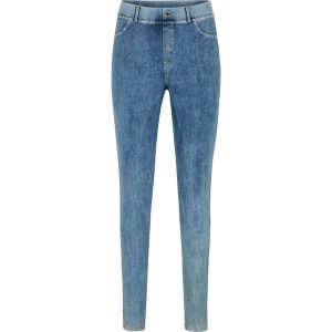 Legginsy w optyce dżinsowych. Niebieskie jeansy bonprix, bez wzorów, z jeansu. Za 189,99 zł.