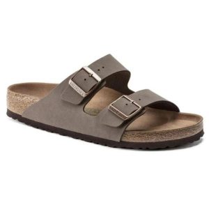 Klapki damskie Birkenstock Arizona BS Birko-flor. Brązowe klapki Birkenstock, bez wzorów, z jeansu, bez obcasa. Za 287,00 zł.