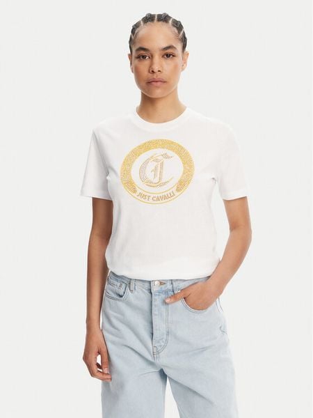 Just Cavalli T-Shirt 78PAHE13 Biały Regular Fit. Białe t-shirty Just Cavalli, xl, bez wzorów, z bawełny, bez kołnierzyka, bez ramiączek. Za 279,99 zł.