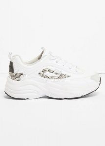 Sneakersy Fila chunky, ze wstawką ze wzorem w panterkę. Białe buty sportowe bonprix, bez wzorów, ze skóry, bez zapięcia. Za 309,99 zł.
