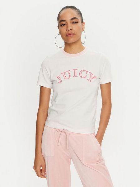 Juicy Couture T-Shirt College Gf JCSCT224414 Biały Regular Fit. Białe t-shirty Juicy Couture, xxs, bez wzorów, z bawełny, bez kołnierzyka, bez ramiączek. Za 69,99 zł.