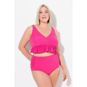 Damskie Bikini faktura falbana miękkie miseczki regulowane ramiączka. Czerwone bikini Ulla Popken, bez wzorów, z elastanu. Za 244,99 zł.