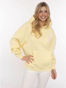 Zwillingsherz Bluza "Positive Energy" w kolorze żółtym rozmiar: S/M. Żółte bluzy Zwillingsherz, m, bez wzorów, z kapturem. Za 175,26 zł.