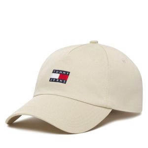 Czapka z daszkiem Tommy Jeans. Brązowe czapki Tommy Jeans, bez wzorów, z jeansu. Za 149,99 zł.