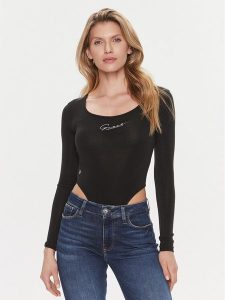 Guess Body Allycia V4RP05 KC2V0 Czarny Slim Fit. Czarne body i gorsety Guess, z aplikacjami, z syntetyku. Za 149,99 zł.