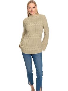 Heine Sweter w kolorze beżowym rozmiar: 46. Brązowe swetry oversize Heine, bez wzorów, ze splotem, bez ramiączek. Za 60,99 zł.