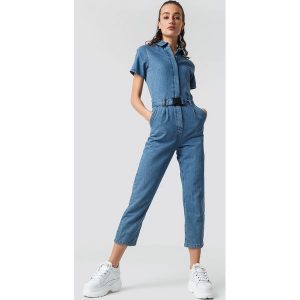Astrid Olsen x NA-KD Denim Jumpsuit - Blue. Kombinezony marki TRIBORD. Za 242,95 zł.