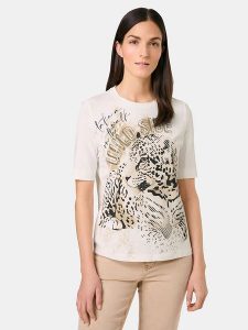 Gerry Weber Koszulka w kolorze kremowo-beżowo-czarnym rozmiar: 38. Brązowe bluzki Gerry Weber, z aplikacjami, z bawełny, bez kołnierzyka, bez ramiączek. Za 127,35 zł.