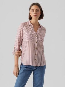 Vero Moda Koszula Bumpy 10275283 Różowy Regular Fit. Czerwone koszule Vero Moda, xs, bez wzorów, z wiskozy, bez kołnierzyka, bez ramiączek. Za 79,99 zł.