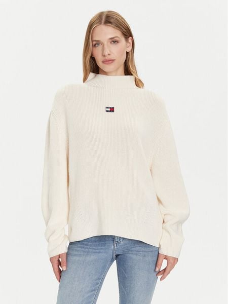 Tommy Jeans Sweter Badge DW0DW21676 Écru Relaxed Fit. Swetry klasyczne Tommy Jeans, xs, z bawełny, bez kołnierzyka. Za 279,99 zł.