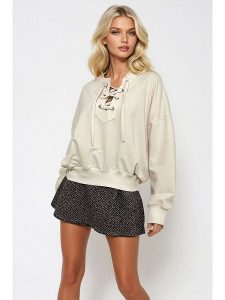 Trendyol Bluza w kolorze beżowym rozmiar: XL. Brązowe bluzy Trendyol, xl, bez wzorów, z bawełny, bez kaptura. Za 88,02 zł.