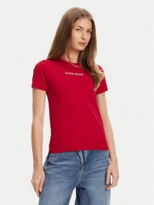 Guess Jeans T-Shirt W4YI01 J1314 Czerwony Slim Fit. Czerwone t-shirty Guess Jeans, xs, z aplikacjami, z bawełny, bez kołnierzyka, bez ramiączek. Za 79,99 zł.