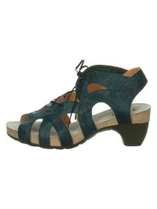 Think! Skórzane sandały "Traudi" w kolorze zielonym rozmiar: 41. Zielone sandały Think, bez wzorów, z otwartym noskiem, bez obcasa, na koturnie, bez zapięcia. Za 305,92 zł.