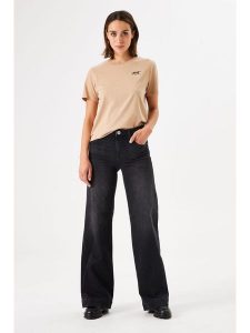 Garcia Dżinsy "Celia" - Wide fit - w kolorze czarnym rozmiar: W29. Czarne jeansy Garcia, z aplikacjami, ze skóry, z podwyższonym stanem. Za 217,99 zł.