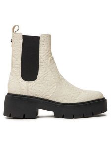 Guess Sztyblety Shuze FLTSHU FAL10 Biały. Białe botki Guess, z aplikacjami, ze skóry, bez obcasa, na płaskiej podeszwie, bez zapięcia. Za 599,99 zł.