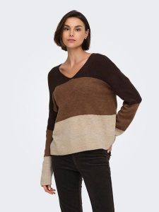 JDY Sweter "Elanora" w kolorze brązowo-beżowo-jasnobrązowym rozmiar: S. Brązowe swetry oversize JDY, s, bez wzorów, bez ramiączek. Za 109,95 zł.