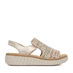 Sandały Rieker. Brązowe sandały Rieker, bez wzorów, bez obcasa, na płaskiej podeszwie, bez zapięcia. Za 299,99 zł.