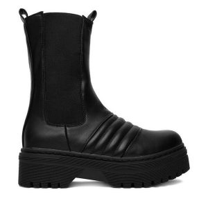 Sztyblety DeeZee. Czarne botki DeeZee, bez wzorów, bez obcasa, na płaskiej podeszwie, bez zapięcia. Za 189,99 zł.