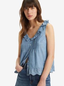 Levi's Bluzka w kolorze błękitnym rozmiar: XS. Niebieskie bluzki Levi's®, s, bez wzorów, z bawełny, bez kołnierzyka, bez ramiączek. Za 151,95 zł.