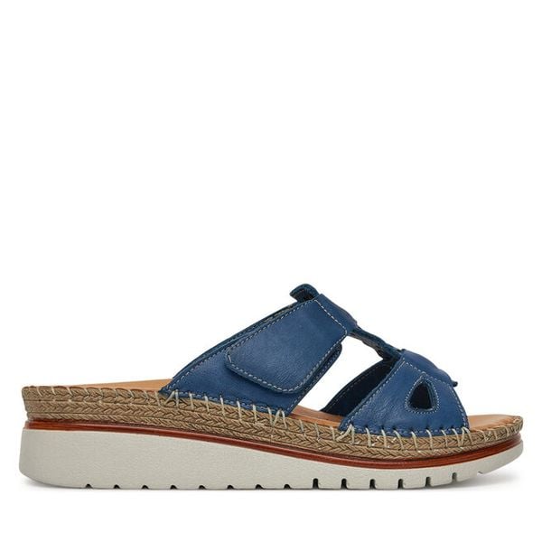 Klapki Manitu. Niebieskie klapki Manitu, bez wzorów, bez obcasa. Za 269,99 zł.