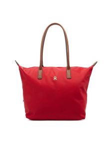 Tommy Hilfiger Torebka Popette Tote AW0AW17711 Czerwony. Czerwone shopper bag TOMMY HILFIGER, bez wzorów, z materiału, bez dodatków. Za 409,99 zł.