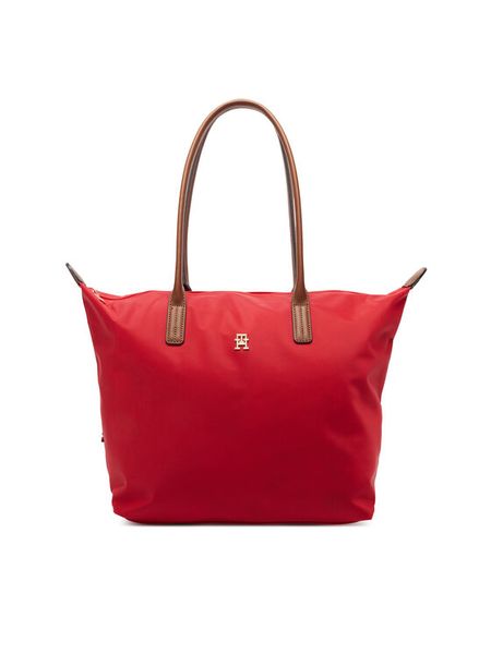 Tommy Hilfiger Torebka Popette Tote AW0AW17711 Czerwony. Czerwone shopper bag TOMMY HILFIGER, bez wzorów, z materiału, bez dodatków. Za 409,99 zł.
