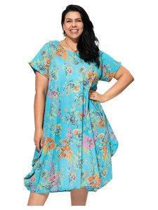 Aller Simplement Sukienka w kolorze turkusowym ze wzorem rozmiar: 46/48. Niebieskie sukienki Aller Simplement, bez wzorów, z bawełny, klasyczne, bez kołnierzyka, bez ramiączek, midi. Za 112,95 zł.