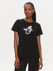 Pinko T-Shirt 100789 A1OC Czarny Regular Fit. Czarne t-shirty Pinko, xs, bez wzorów, z bawełny, bez kołnierzyka, bez ramiączek. Za 229,99 zł.