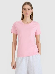 4F T-shirt regular gładki damski - różowy XS. Czerwone t-shirty 4f, xs, bez wzorów, z bawełny, bez kołnierzyka, bez ramiączek. Za 49,99 zł.