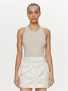 Calvin Klein Top K20K206554 Beżowy Slim Fit. Brązowe topy Calvin Klein, l, bez wzorów, bez kołnierzyka, bez ramiączek. Za 169,99 zł.