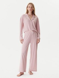 Tommy Hilfiger Piżama UW0UW06142 Różowy Relaxed Fit. Czerwone piżamy TOMMY HILFIGER, bez wzorów, z bawełny, bez ramiączek. Za 339,99 zł.