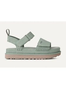 UGG Skórzane sandały "Goldenstar" w kolorze zielonym rozmiar: 40. Zielone sandały Ugg, bez wzorów, ze skóry, z otwartym noskiem, bez obcasa, bez zapięcia. Za 461,21 zł.