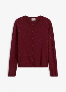 Sweter rozpinany z połyskującymi kamieniami. Czarne kardigany bonprix, z wiskozy. Za 149,99 zł.