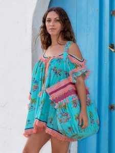 Isla Bonita by SIGRIS Bluzka w kolorze turkusowym ze wzorem rozmiar: XL. Niebieskie bluzki Isla Bonita by SIGRIS, xl, bez wzorów, z bawełny, bez kołnierzyka, bez ramiączek. Za 79,40 zł.