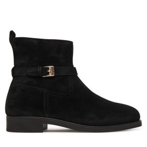 Botki Tommy Hilfiger. Czarne botki TOMMY HILFIGER, bez wzorów, bez obcasa, na płaskiej podeszwie, bez zapięcia. Za 519,99 zł.