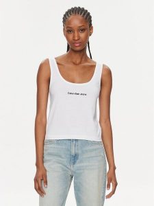 Calvin Klein Jeans Top Institutional J20J221064 Biały Slim Fit. Białe topy Calvin Klein Jeans, xl, bez wzorów, z bawełny, bez kołnierzyka, bez ramiączek. Za 79,99 zł.