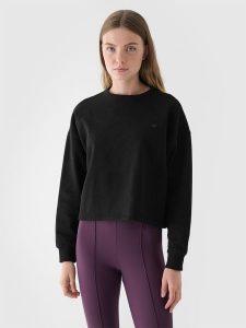 4F Bluza dresowa nierozpinana bez kaptura damska - czarna XS. Czarne bluzy 4f, xs, bez wzorów, z bawełny, bez kaptura. W wyprzedaży za 59,99 zł.
