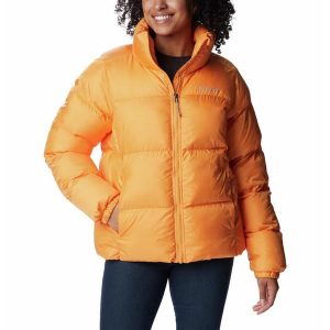 Kurtka Turystyczna Puchowa Damska Columbia Puffect Jacket. Żółte kurtki Columbia, s, bez wzorów, z puchu, bez kaptura. Za 439,00 zł.