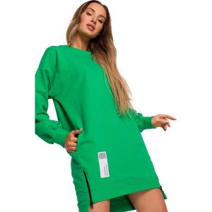 Przedłużona Bluza z Ozdobnymi Suwakami - Zielona. Zielone bluzy MOE, l, bez wzorów, z bawełny, bez kaptura. Za 308,90 zł.