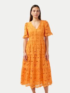 YAS Sukienka codzienna Kanikka 26033530 Pomarańczowy Regular Fit. Brązowe kombinezony YAS, xs, bez wzorów, z bawełny, bez kołnierzyka, bez ramiączek. Za 369,99 zł.