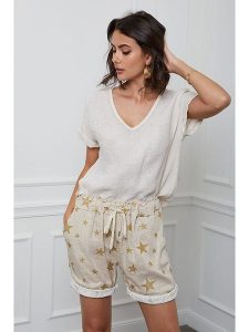 Fleur de Lin Lniana koszulka "Fabius" w kolorze beżowym rozmiar: XL. Brązowe bluzki Fleur de Lin, xl, bez wzorów, ze lnu, bez kołnierzyka, bez ramiączek. Za 114,17 zł.