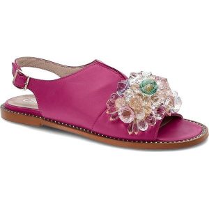 Różowe Sandały Chebello Eleganckie Skórzane Buty. Czerwone sandały CheBello, bez wzorów, z bawełny, bez obcasa, na płaskiej podeszwie, bez zapięcia. Za 289,00 zł.