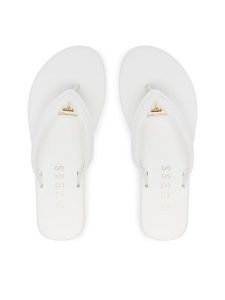 Guess Japonki FLJCNY ELE24 Biały. Białe klapki Guess, z aplikacjami, ze skóry, bez obcasa. Za 145,99 zł.