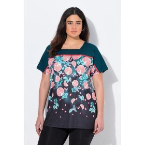 Damskie Bluzka funkcyjna oversize dekolt w karo rękaw 1/2. Czarne koszulki sportowe Ulla Popken, bez wzorów, z elastanu, bez ramiączek. Za 195,99 zł.