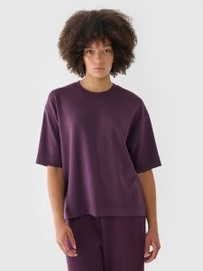 4F T-shirt regular z modalem damski - fioletowy XL. Fioletowe t-shirty 4f, xl, bez wzorów, z dzianiny, bez kołnierzyka, bez ramiączek. W wyprzedaży za 39,99 zł.