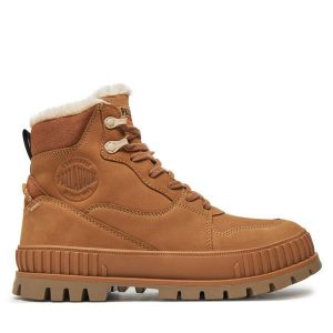 Trapery Palladium. Brązowe buty zimowe Palladium, bez obcasa, bez zapięcia. Za 699,99 zł.