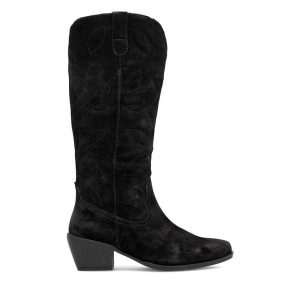 Kozaki Lasocki. Czarne kozaki Lasocki, bez wzorów, bez obcasa, na słupku, bez zapięcia. Za 369,99 zł.