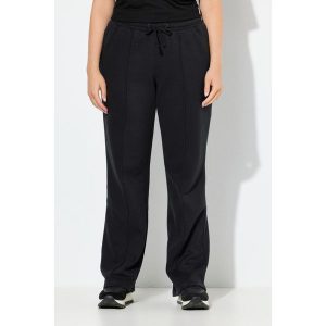 Damskie Spodnie dresowe zaszewki szerokie nogawki elastyczny pas. Czarne rajstopy i pończochy Ulla Popken, plus size, bez wzorów, z bawełny. W wyprzedaży za 191,99 zł.