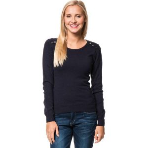 Sweter w kolorze granatowym. Niebieskie swetry klasyczne marki William de Faye, z kaszmiru, z okrągłym kołnierzem. W wyprzedaży za 136,95 zł.